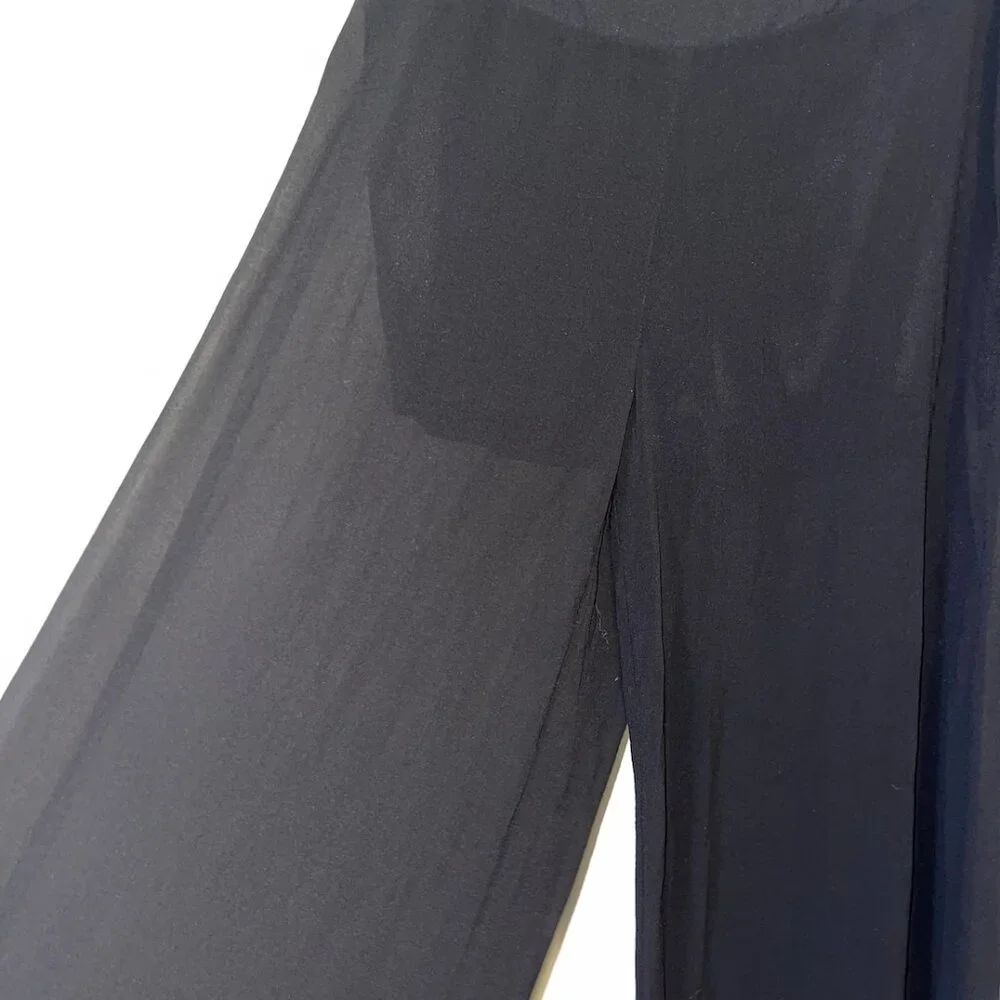 Black Sheer Wide Leg Palazzo Pants – High Waist Zip Back – Size L - Picture 4 of 9